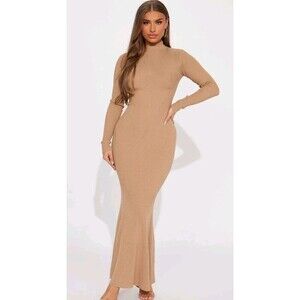Fashion Nova Capricorn Sweater Maxi Dress Bodycon Ribbed Taupe Women’s Size XS